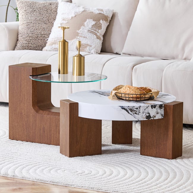 Lot de 2 tables basses ronde table d’appoint, design modulable, effet ...