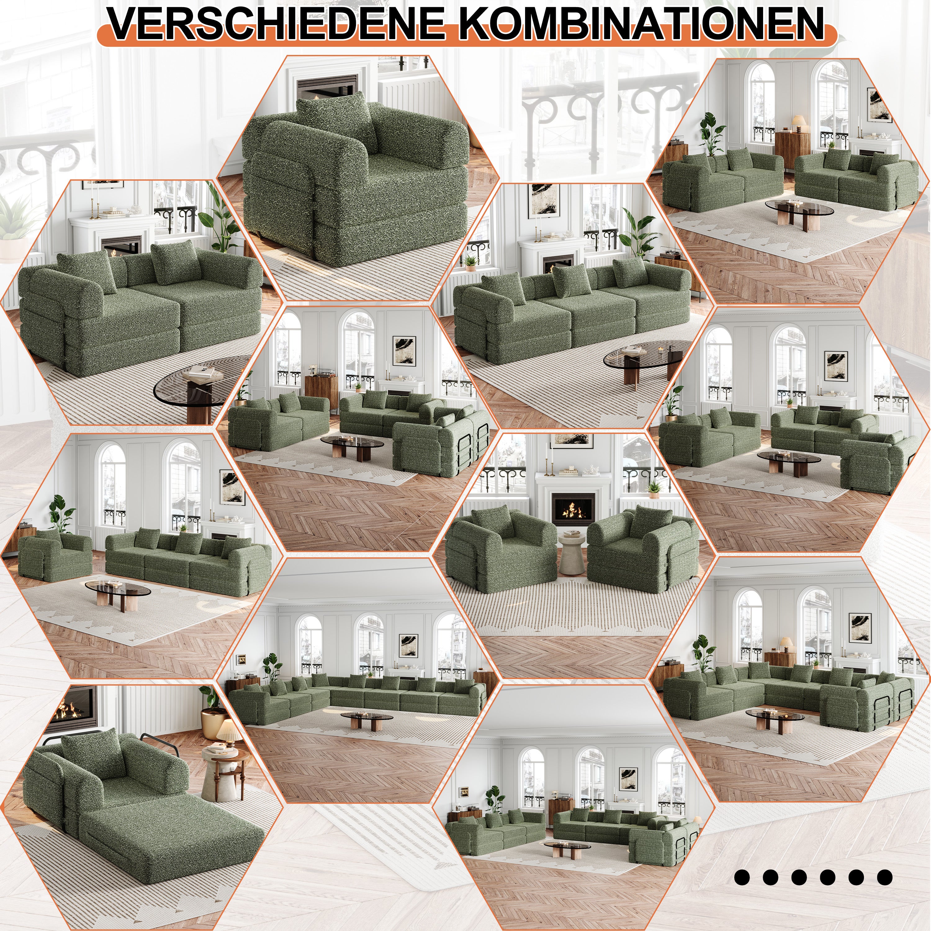 Canapé convertible 2 en 1 avec rangement accoudoir,canapé nuage structure métal multi-configurations,assise confortable pour salon,tissu chenille,vert - 4
