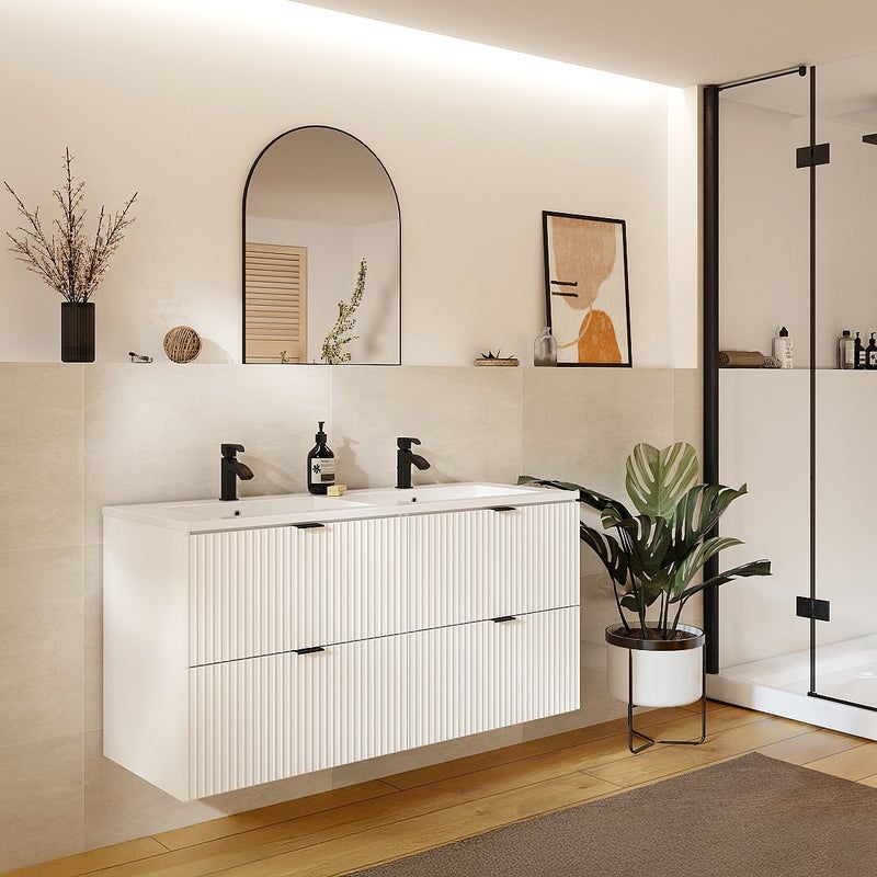 Podwieszana szafka łazienkowa prążkowana - Matowy biały - 120 cm - ZEVINI