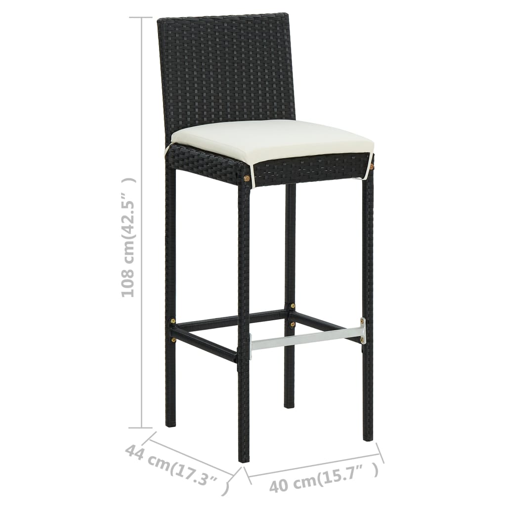 Tabourets de bar de jardin et coussins 4pcs Noir Résine tressée - 9