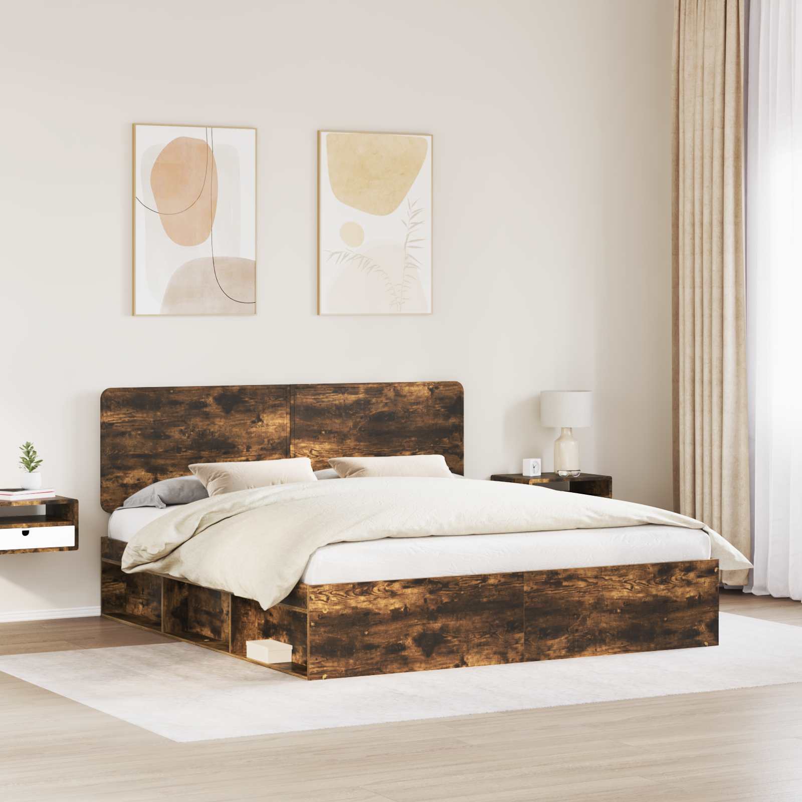 Cadre de lit chêne fumé 180 x 200 cm en bois de pin massif - 3