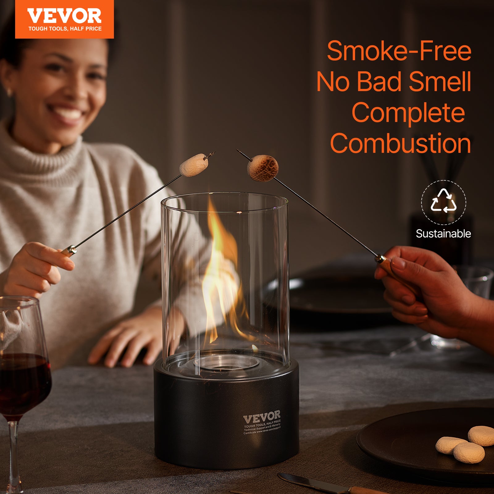 Fogón de Mesa VEVOR Ø160 × 285 mm, Brasero Decorativo de Metal, Chimenea de Bioetanol Portátil con Vidrio y Tapa, para Terraza y Balcón - 2
