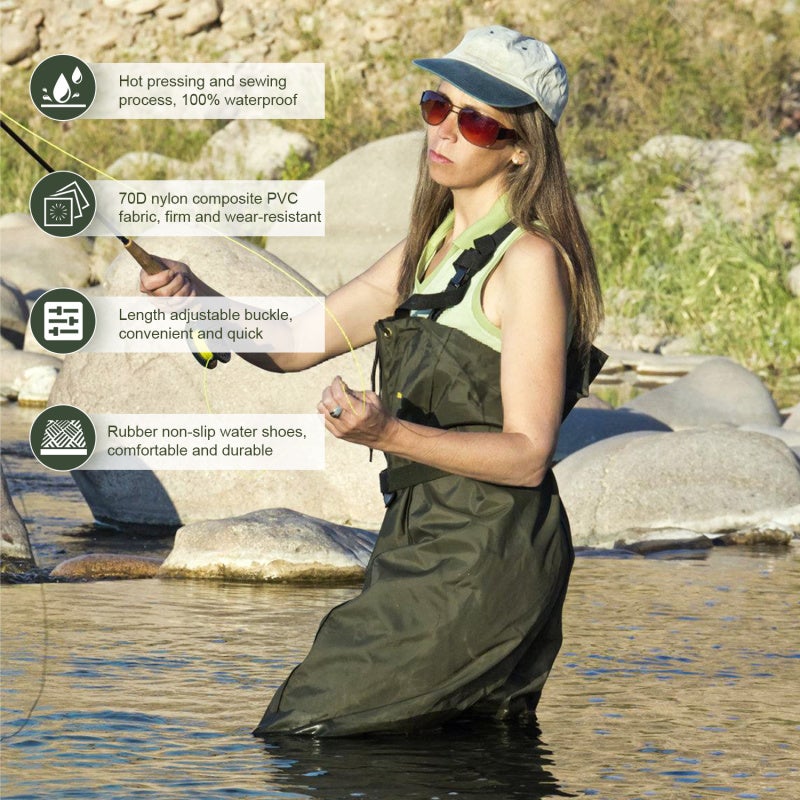 waders Cuissardes de pêche,pêche Waders pour Hommes Femmes Chasse Waders vec Bottes imperméable vert-Taille 45 avec crochet - 4