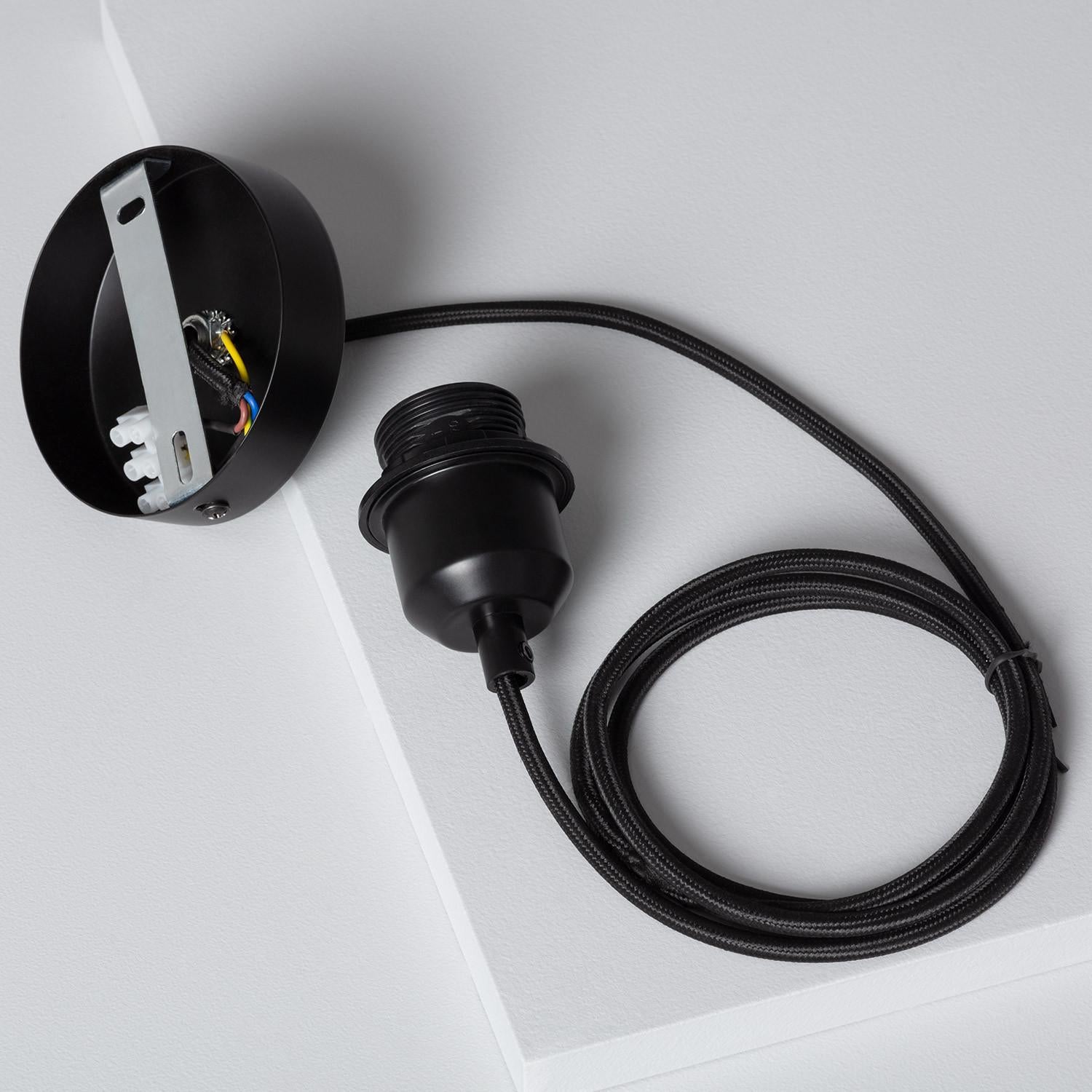 Lampe Suspendue Câble Textile Naturel Noir Naomie, Noir, Fer,Textile, E27, IP20, 1500 mm x Ø100 mm - 3