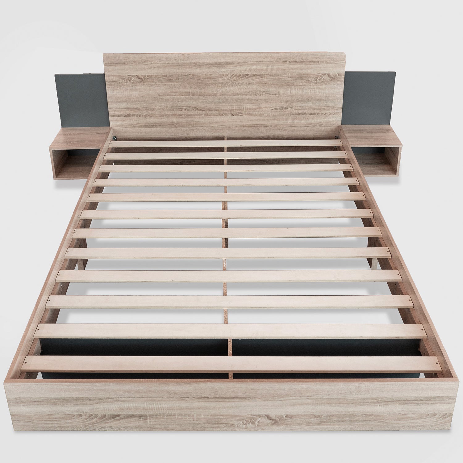 Lit adulte Lit 160x200 cm lit en bois avec 2 tables de nuit Ensemble de chambre gris foncé - 2