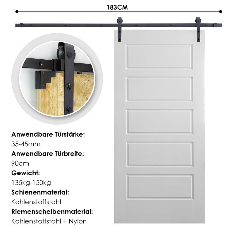 Rail Porte Coulissante Système de Porte Coulissante Ensemble d'accessoires pour Rail en bois Verre 150kg Streifen 183CM - 2