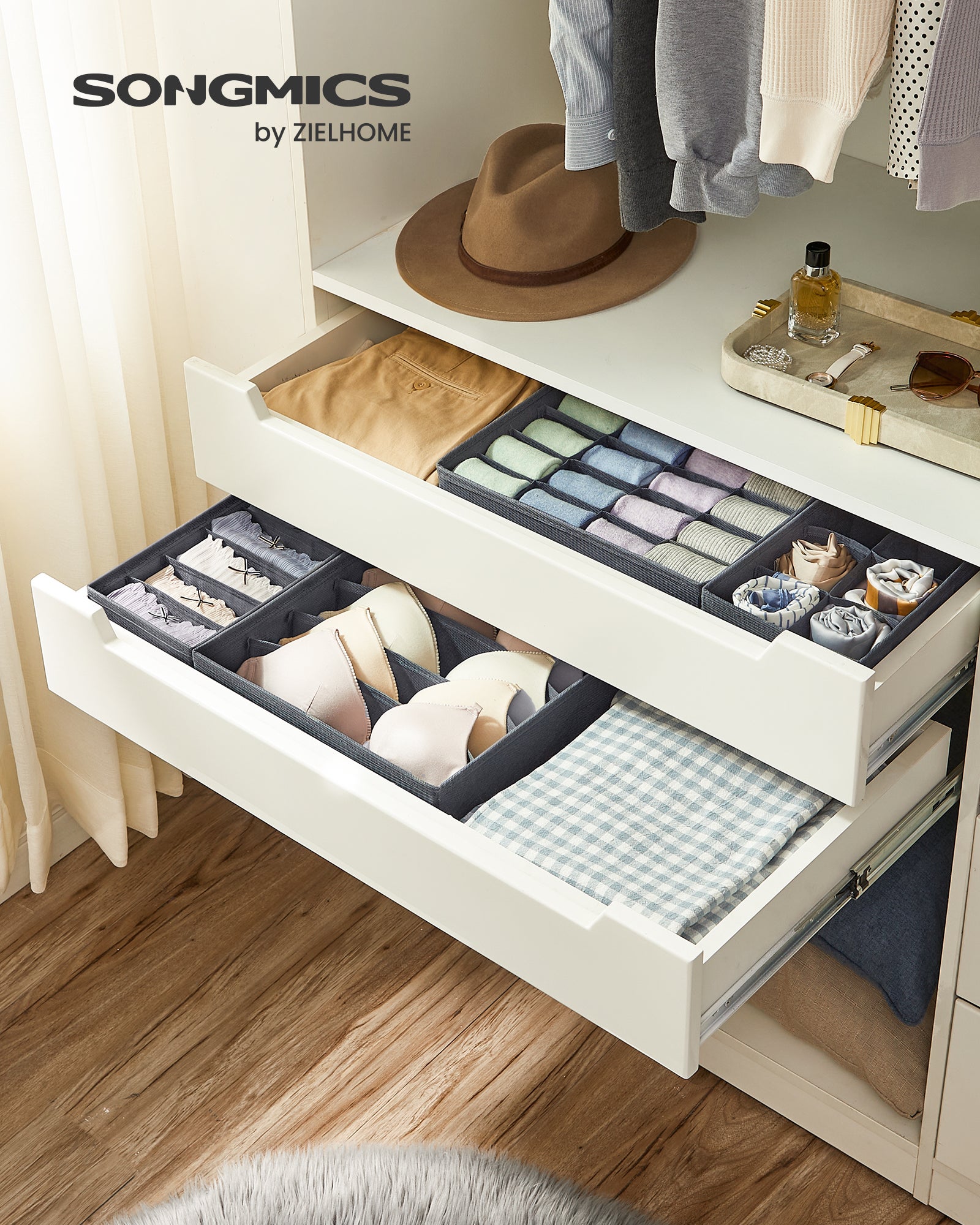 Divisori Per Cassetti Pieghevoli – 4 Pezzi, Grigio Chiaro, Organizer In Tessuto Per Biancheria Intima E Calzini - 2
