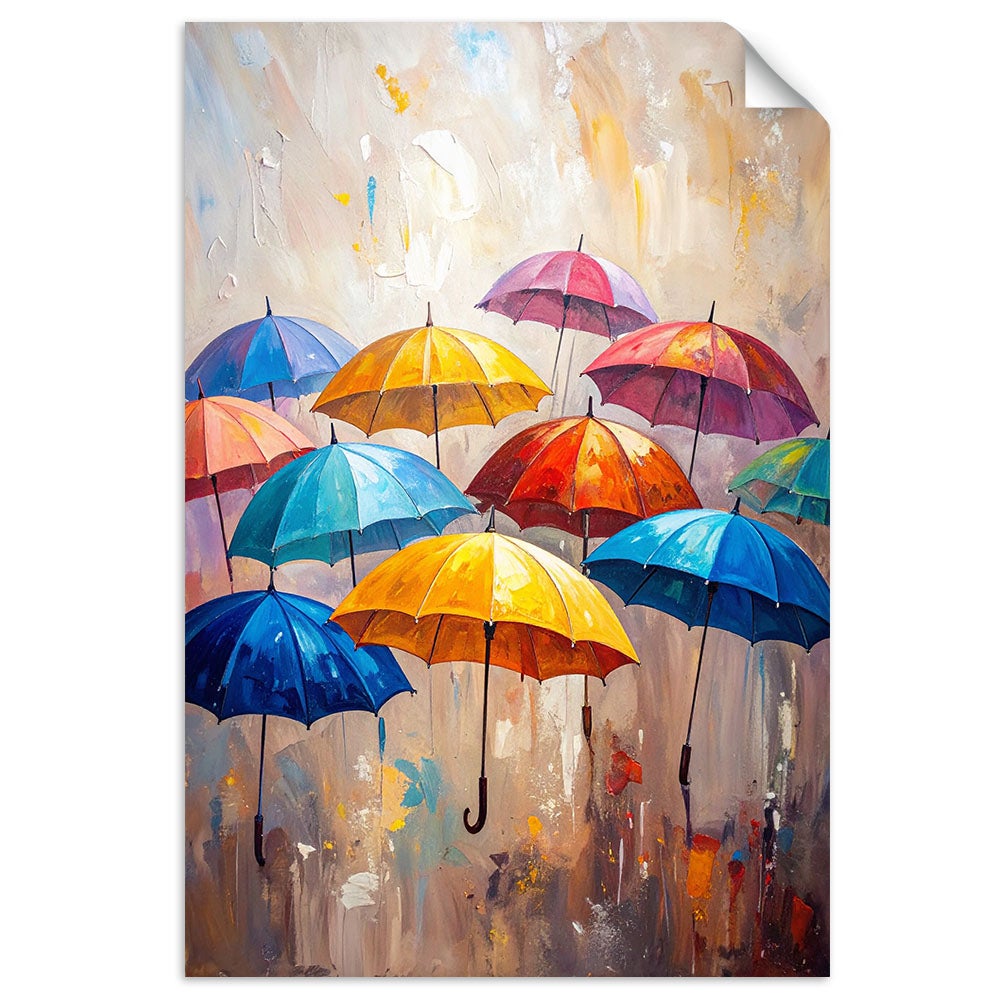 Naklejka na ścianę do salonu sypialni, Kolorowe Parasolki Abstrakcja 60x90