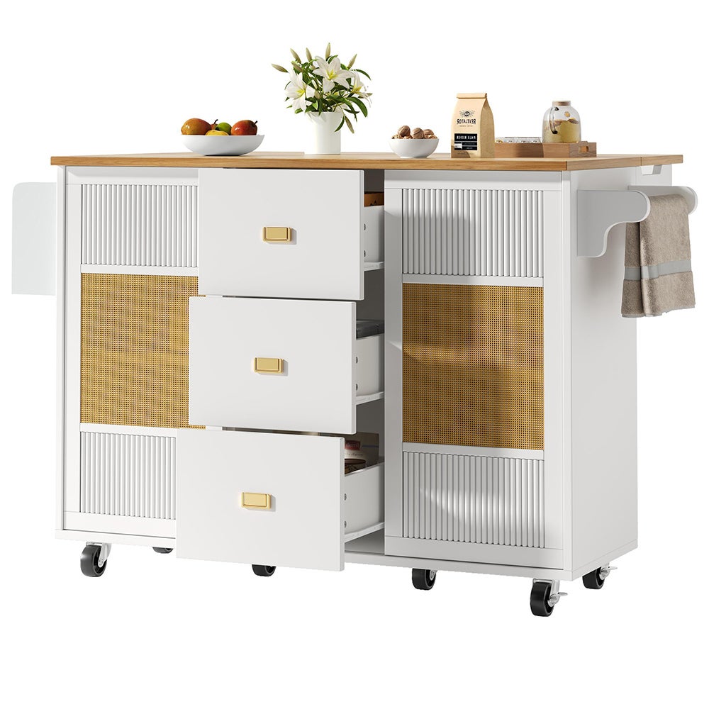 Îlot de cuisine avec roulettesporte-serviettesétagère à épices étagères réglables blanc - 4