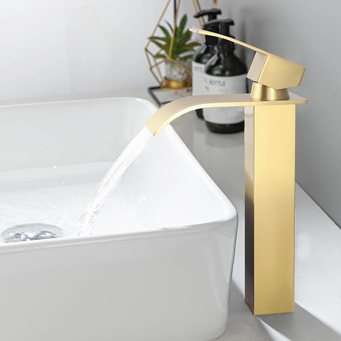 Grifo De Ba o Color Oro Con Chorro En Cascada Mezclador Para Lavabo De grifo-de-ba-o-color-oro-con-chorro-en-cascada-mezclador-para-lavabo-de