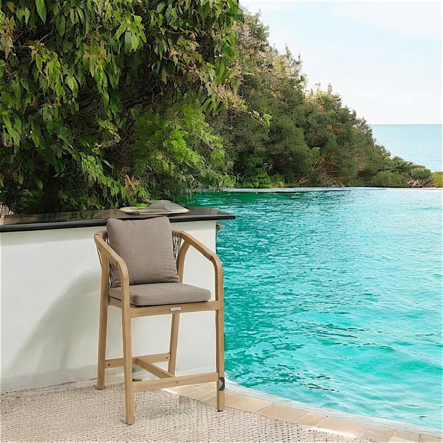 Lot De 2 Tabourets De Bar Extérieur COSTWAY - Accoudoirs, Repose-pieds, Siège Large, Résistance 150kg, Pour Terrasse