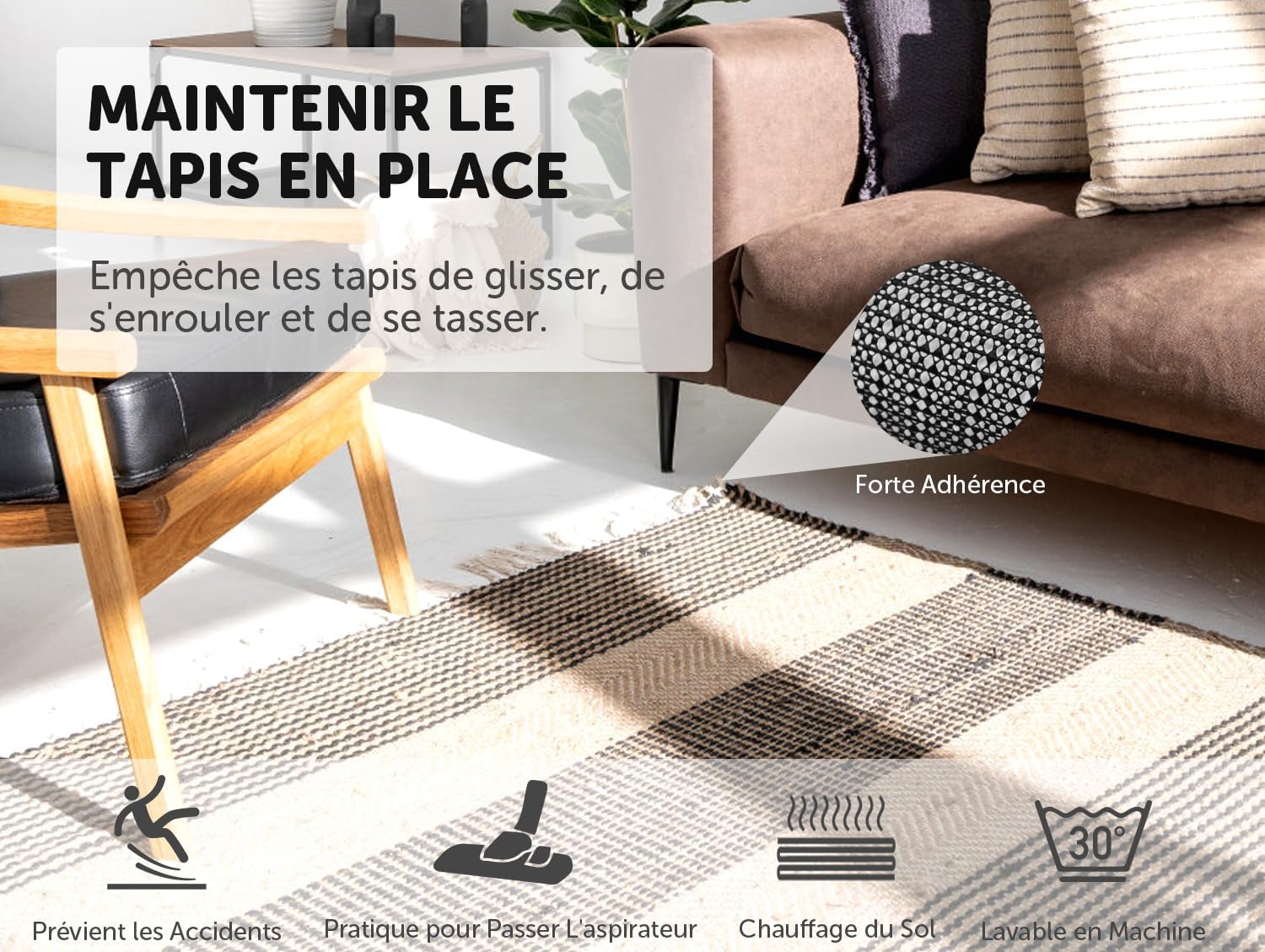 Tapete antiderrapante, 120x200cm, proteção para carpetes, fácil de lavar e cortar, preto - 3