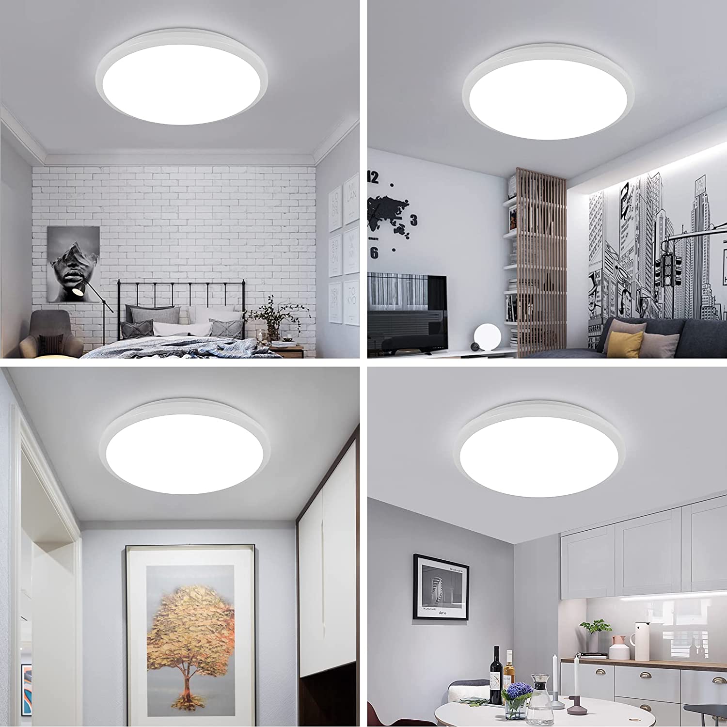 GOECO Lámpara de Techo LED Redonda Moderna, Blanca, 24W, Ø 30cm, 2400LM, Lámpara de Techo Impermeable IP54, 6000K - 4