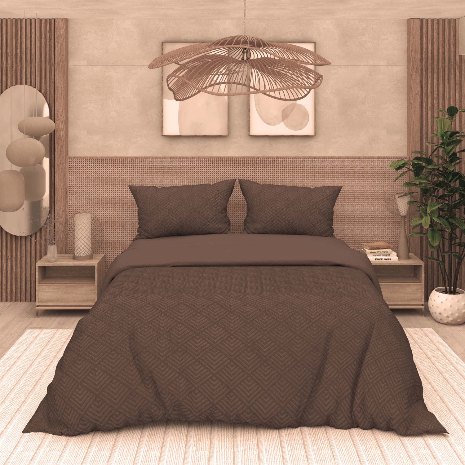 Parure housse de couette 3D microfibre 260x240 cm GAIA brun, par Soleil d'Ocre - 2