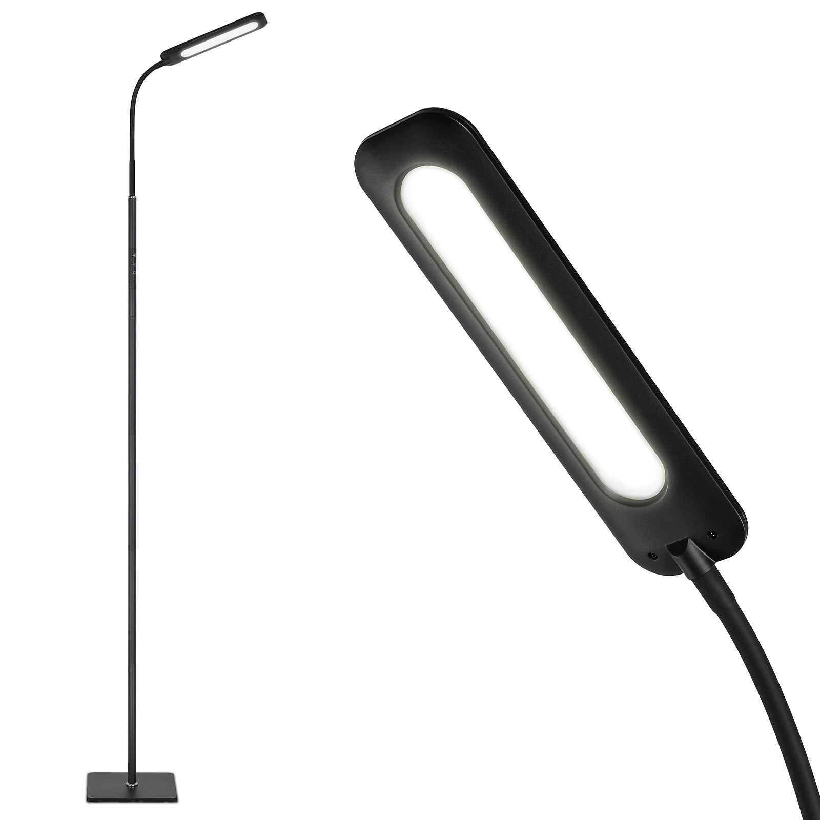 Ściemnialna lampa podłogowa LED 14 W, 3 temperatury barwowe, regulowana gęsia szyja, nowoczesna czarna lampa do salonu i biura