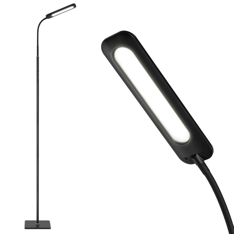Ściemnialna lampa podłogowa LED 14 W, 3 temperatury barwowe, regulowana gęsia szyja, nowoczesna czarna lampa do salonu i biura