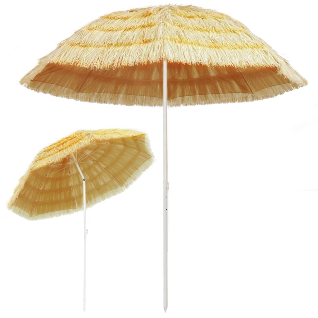 Parasol Paille De Jardin Exterieur Parasol De Plage Hawaïen Marron - Diamètre : 155 Cm - Pliable Avec Sac Parasol Led Solaire