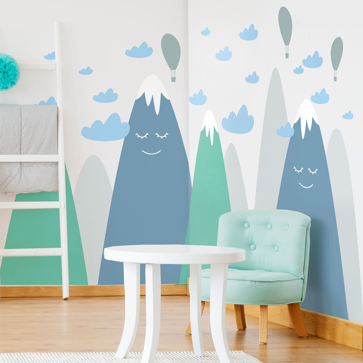 Vinilo niño escandinavo de montaña asuka - adhesivo de pared - revestimiento sticker mural decorativo - 90x135cm