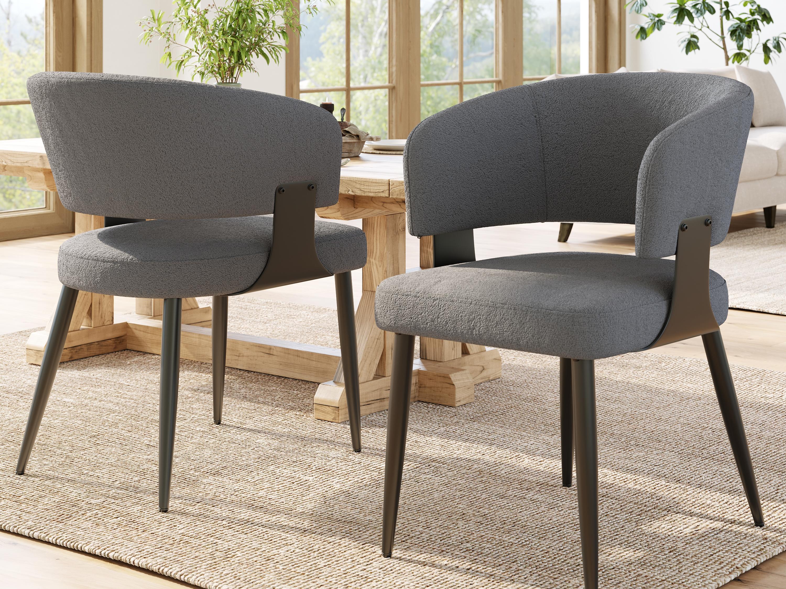 Zestaw 2 tapicerowanych krzeseł do jadalni - flanelowa - metalowa rama - styl nowoczesny - szary