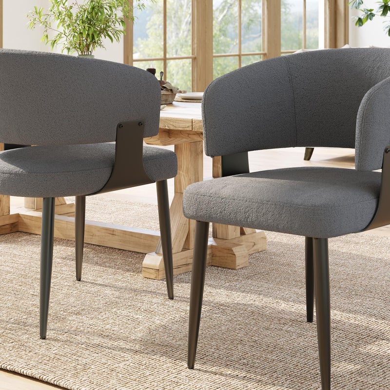 Zestaw 2 tapicerowanych krzeseł do jadalni - flanelowa - metalowa rama - styl nowoczesny - szary