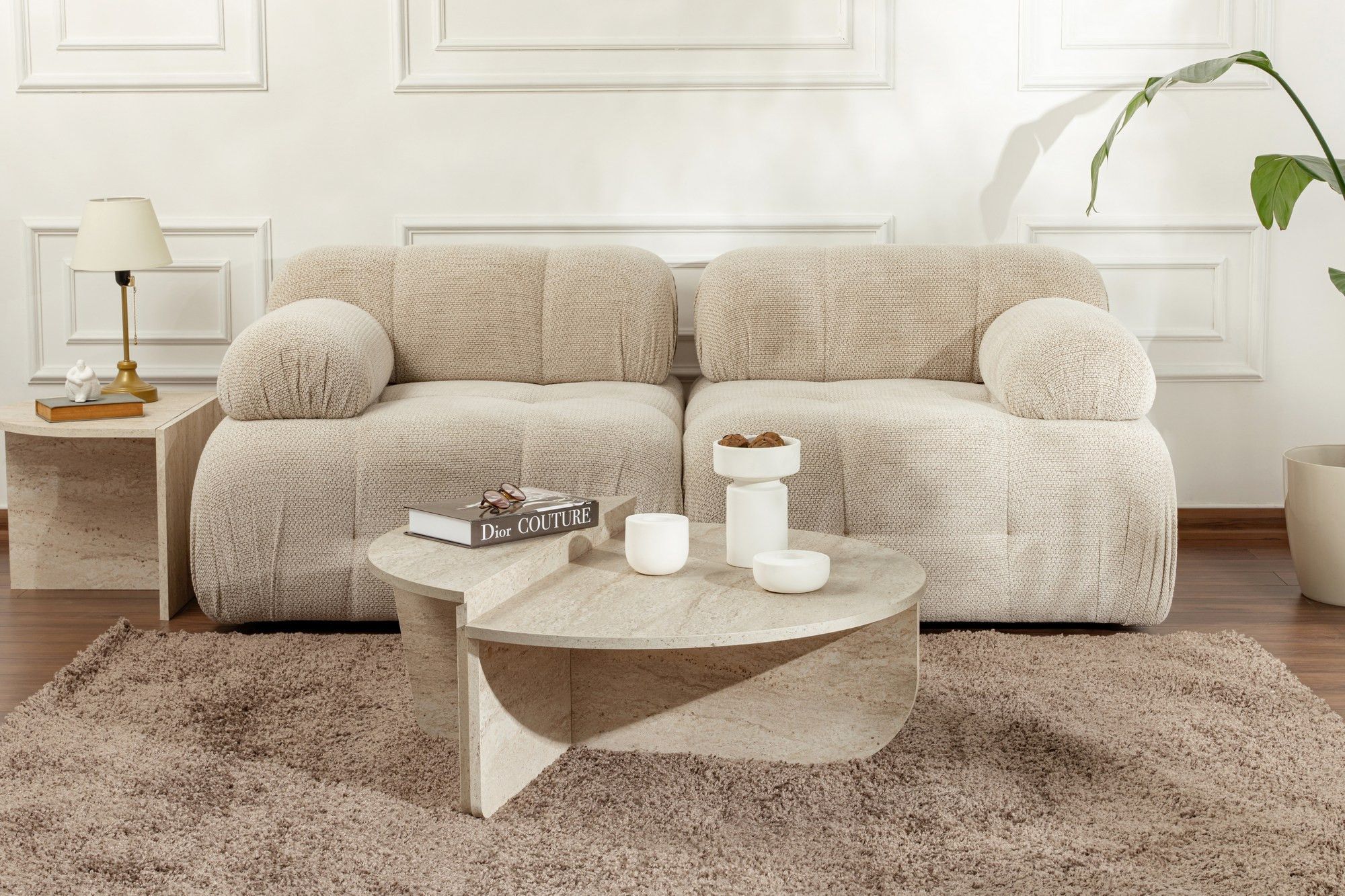 Table basse design Restine L90cm Bois Effet travertin Beige - 3
