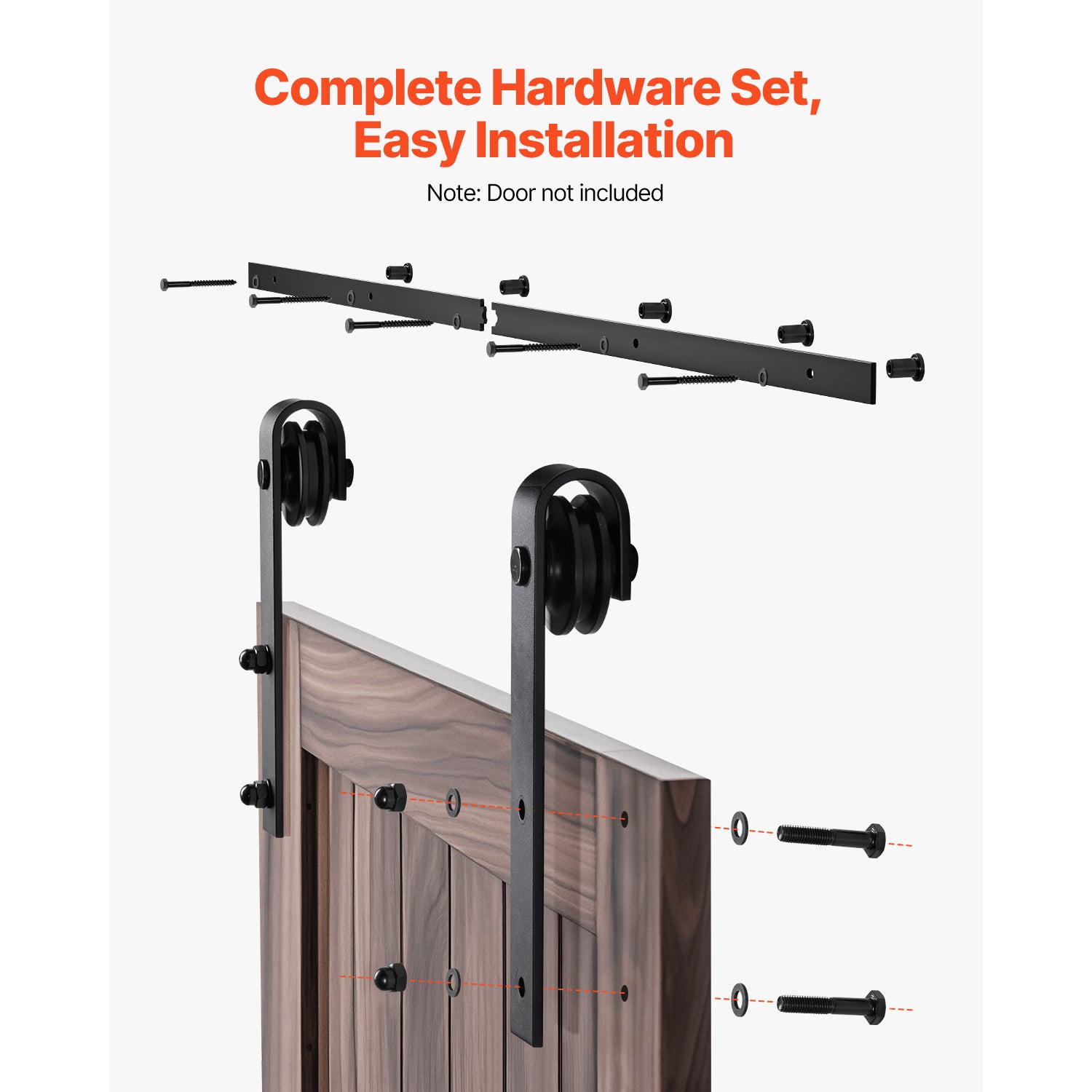 Kit de herrajes SucceBuy para puertas corredizas de granero de 1,5 m (5 pies) de ancho y de 3,5 a 4,5 cm (1-3/8 a 1-3/4