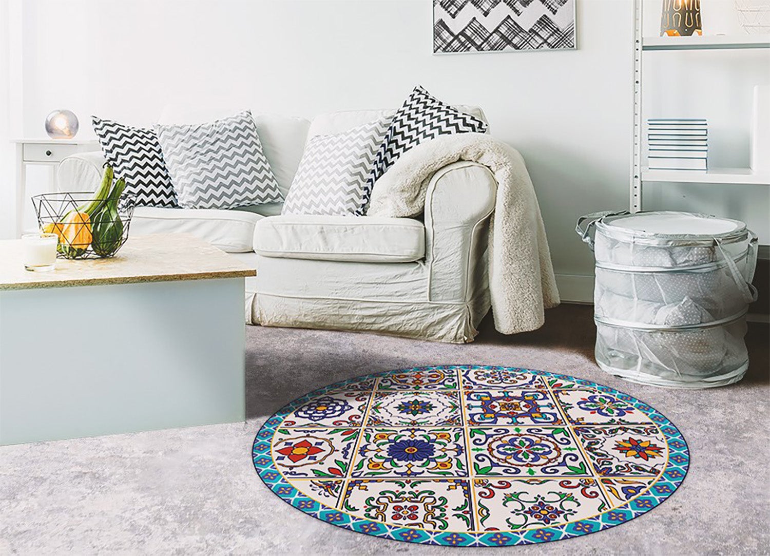 Tappeto PVC piastrelle portoghesi rotondo, tappeto vinile stile mediterraneo elegante ideale per interni 60x60 cm – Tulup - 2