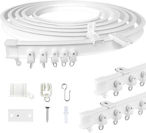 Rail De Rideau Courbé Flexible 3 Mètres - Pour Séparateur De Pièce, Douche, Fenêtre - Blanc, Roulettes Silencieuses