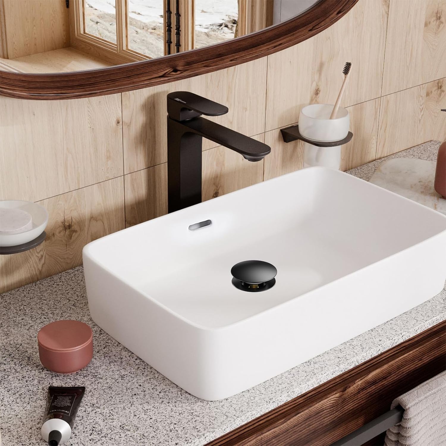 Bonde de Lavabo Bonde Pop-up avec Trop-plein Automatique Universelle Noir Vasque Baignoire Salle de Bain - 6