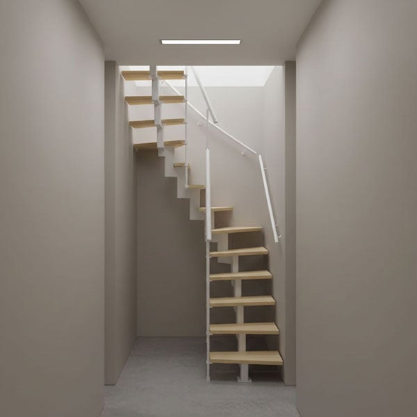 Escalier 2 quart tournant 13 marches - Hauteur à franchir de 2.80m à 3.32m - Largeur 60cm - Couleur bois et blanc - SMALL60/U/SBNAT-13 - 3