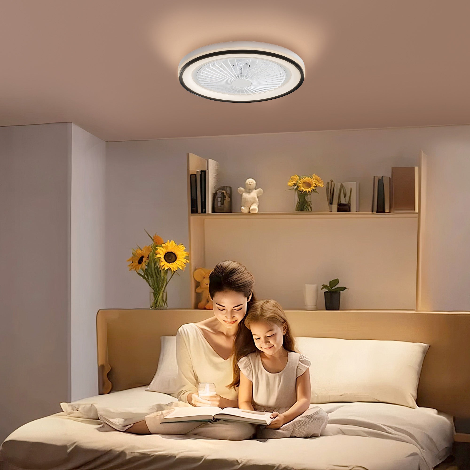 Ventoinha de Teto com Luz LED HOMCOM PC, Acrílico e ABS Branco Ø48x13 cm B31-515V00WT - 2