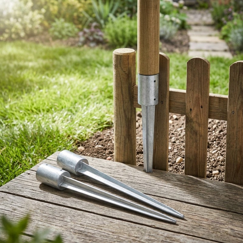 Support de poteau en bois Ø 10 cm/90 cm | Piquet rond en acier galvanisé | Ancrages à enfoncer dans les bases de poteaux en bois - 6