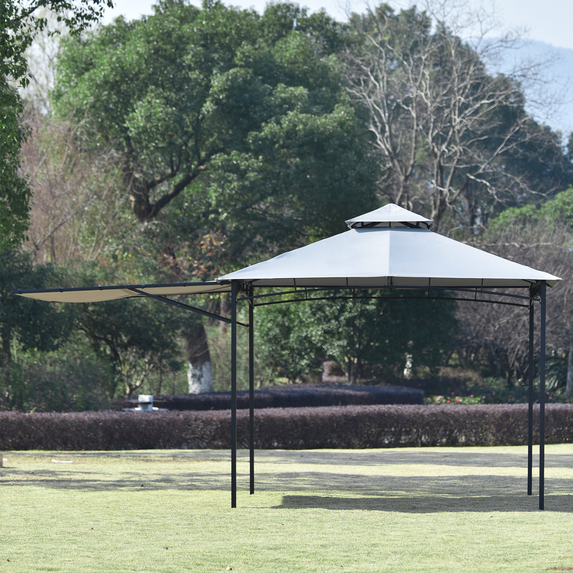 Tonnelle de terrasse grande surface couverte avec écran latéral en acier enduit de poudre Toit résistant avec revêtement hydrofuge 180 g/m² 3 m x 3 m - 4
