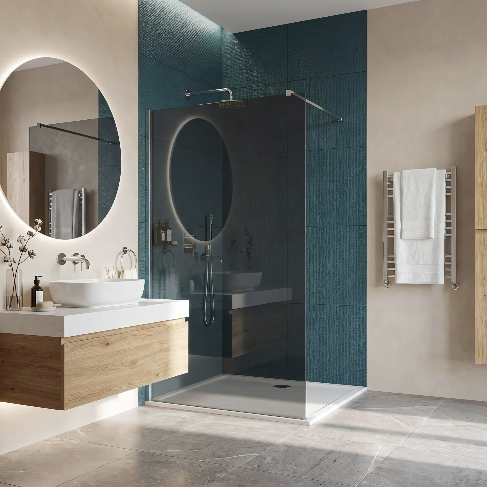 Rea Flexi Pannello Doccia Walk-in In Vetro Grigio 8mm | Profilo Oro Lucido | Rivestimento Easy Clean E Staffa Regolabile
