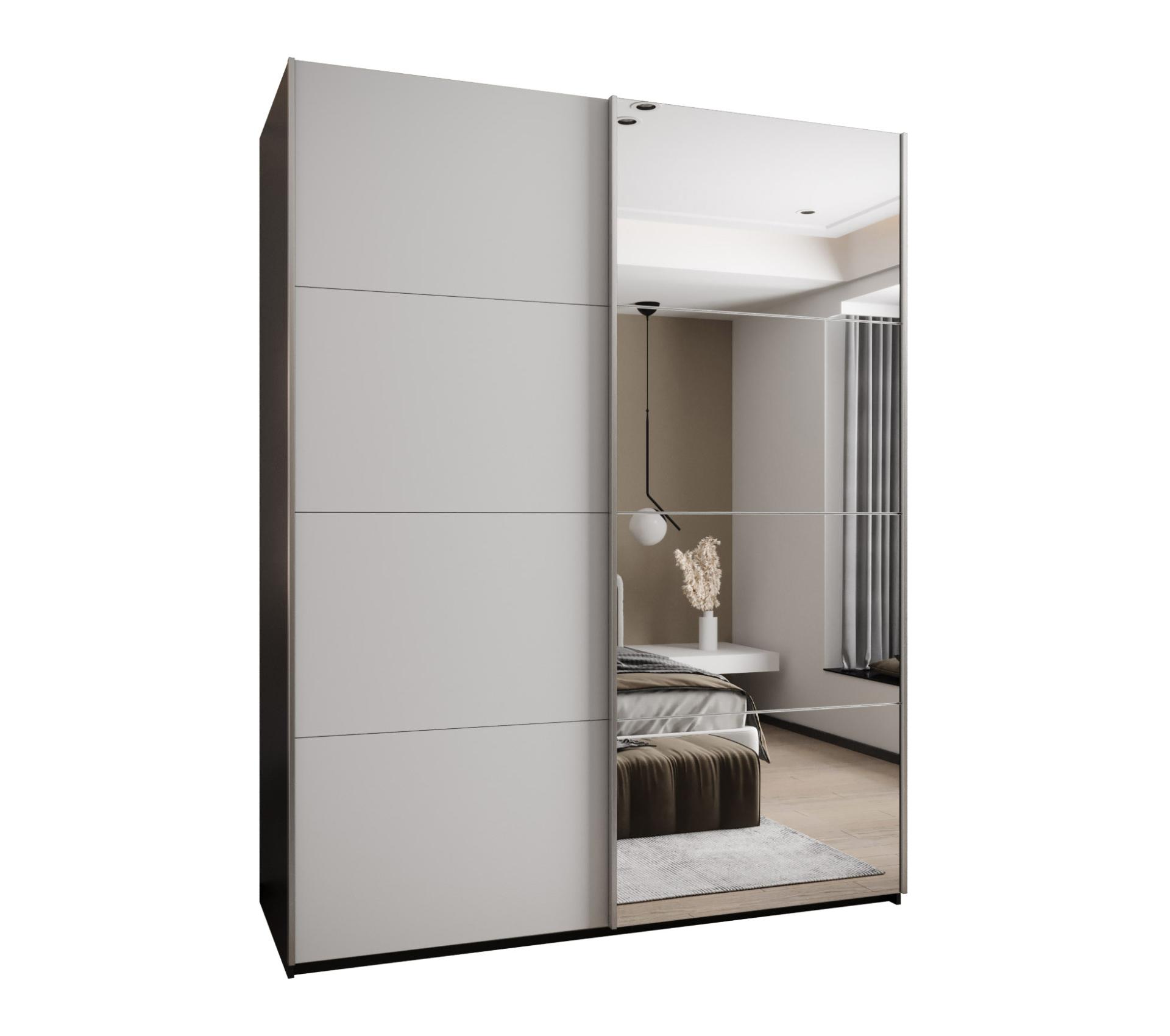 Szafa przesuwna wysoka Lux 3 190 x 64 x 245,5 cm czarny + biały + u. srebrny - Abiks Meble