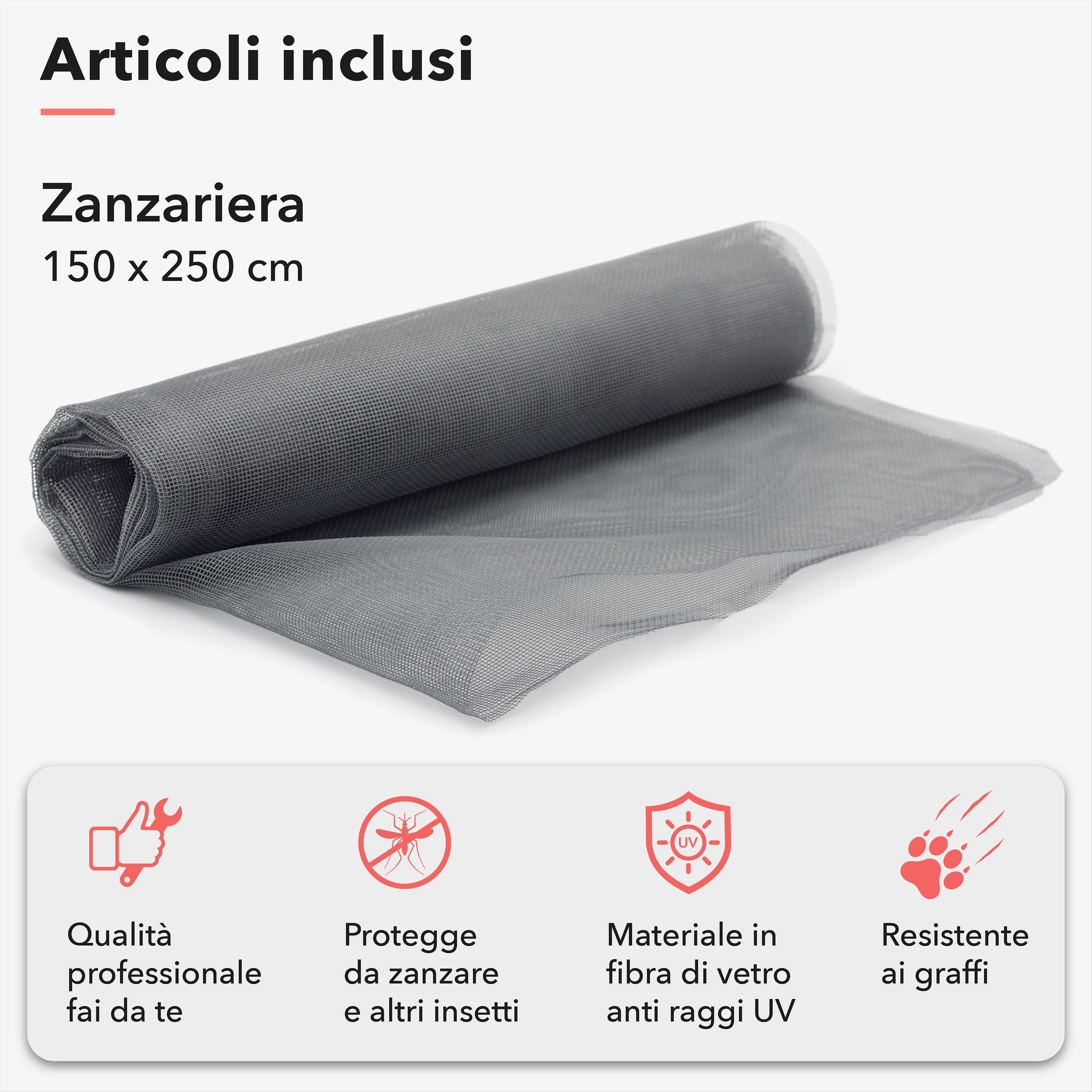 Zanzariera In Fibra Di Vetro - Grigia, 150x500 Cm | Per Porte E Finestre, Fori 1 Mm | Anti-Insetti - Foto 6