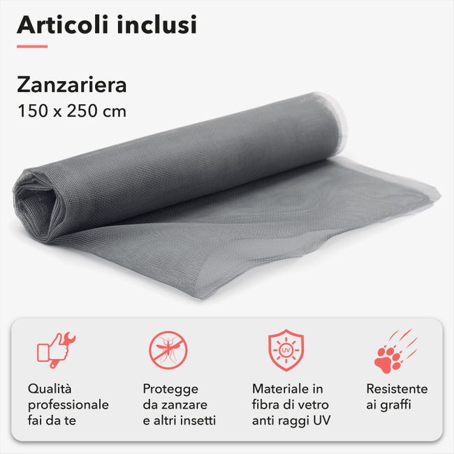 Zanzariera In Fibra Di Vetro - Grigia, 150x500 Cm | Per Porte E Finestre, Fori 1 Mm | Anti-Insetti - Foto 6