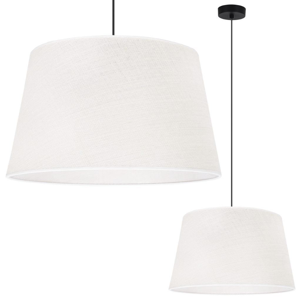 Lampa sufitowa wisząca Juta czarna boho 1xE27 abażur okrągły stożek 44cm biały Light Home LH