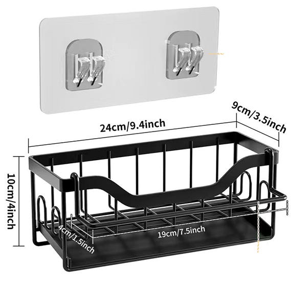 Porta Spugne Per Lavello Cucina - Con Vaschetta Autosvuotante, Nero, Acciaio Inox - Foto 3