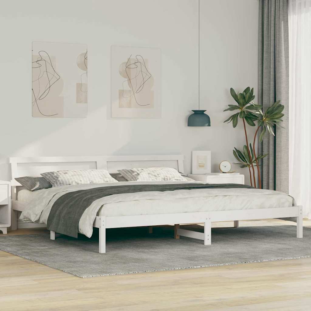 Ramka łóżka Z zagłówkiem Biały 200 x 200 cm Lite drewno sosnowe vidaXL
