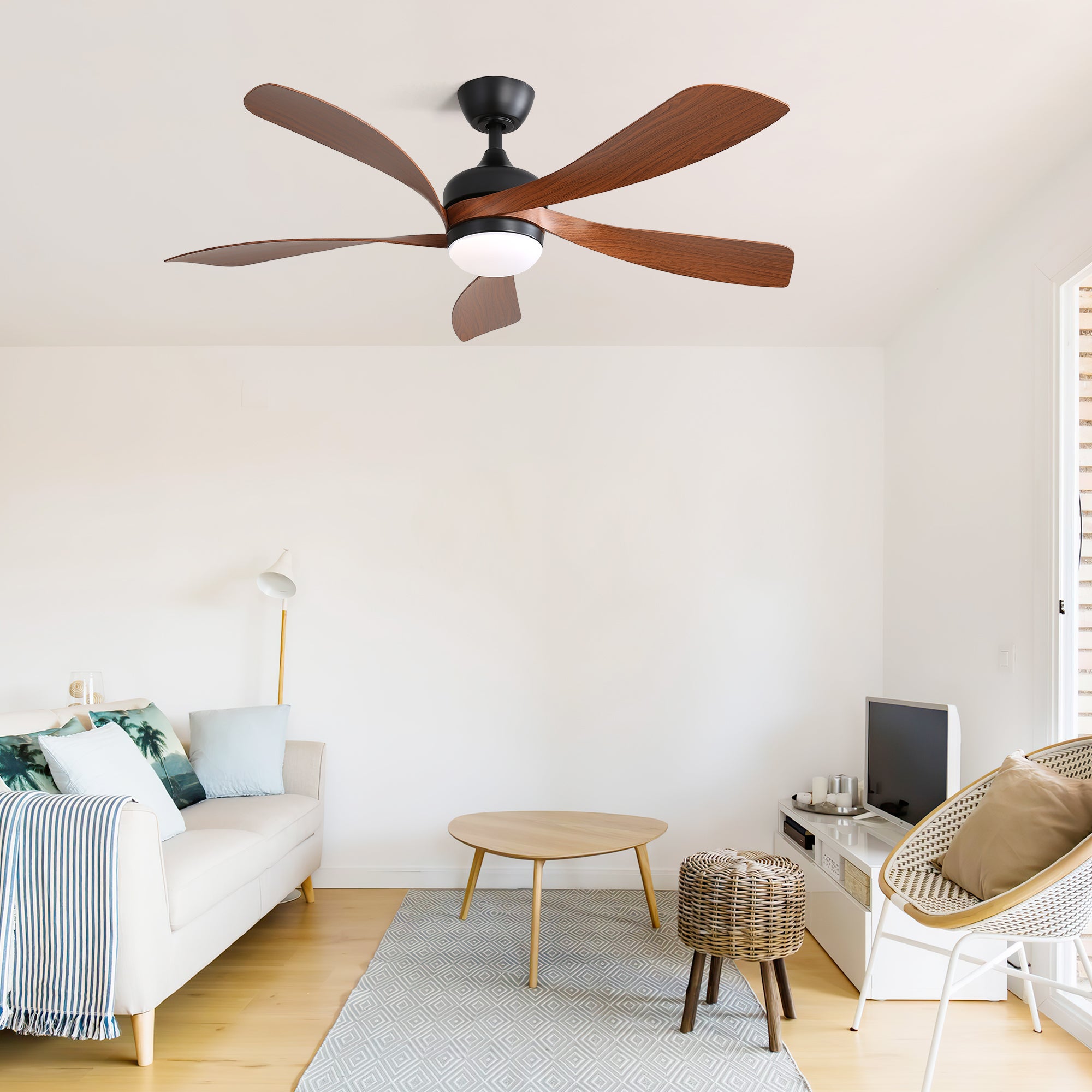Ventilateur de plafond moderne de 132 cm (52 pouces) avec éclairage LED tricolore à intensité variable, 5 pales en ABS, télécommande et moteur CC rév - 4