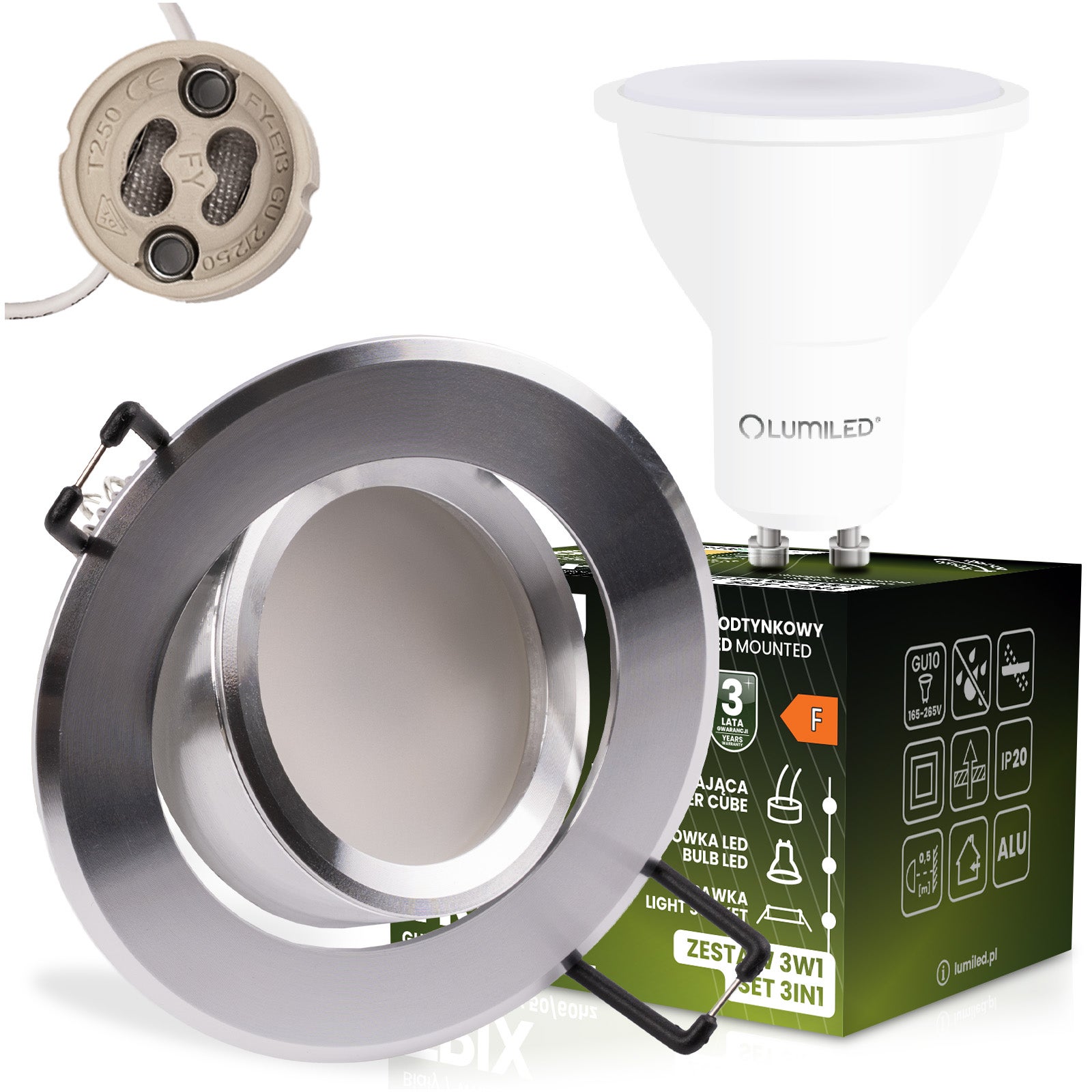 Oprawa Halogenowa Oczko Lumiled Podtynkowa Okrągła Ruchoma 3w1 GU10 6W 3000K Ciepła biel Srebrny