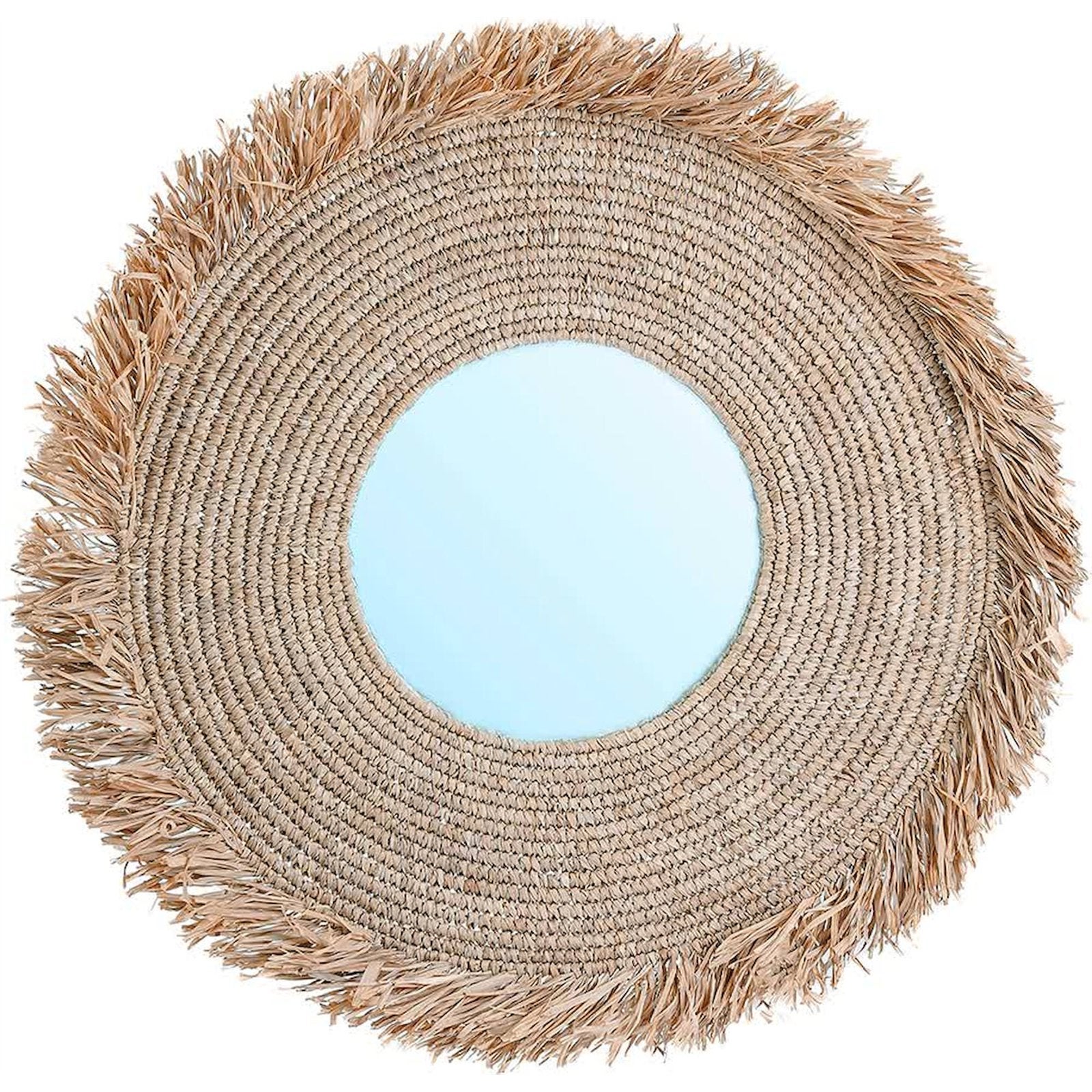 Miroir Yema élégant en raphia naturel 60 x 4 x 60 cm Beige tressé avec ...