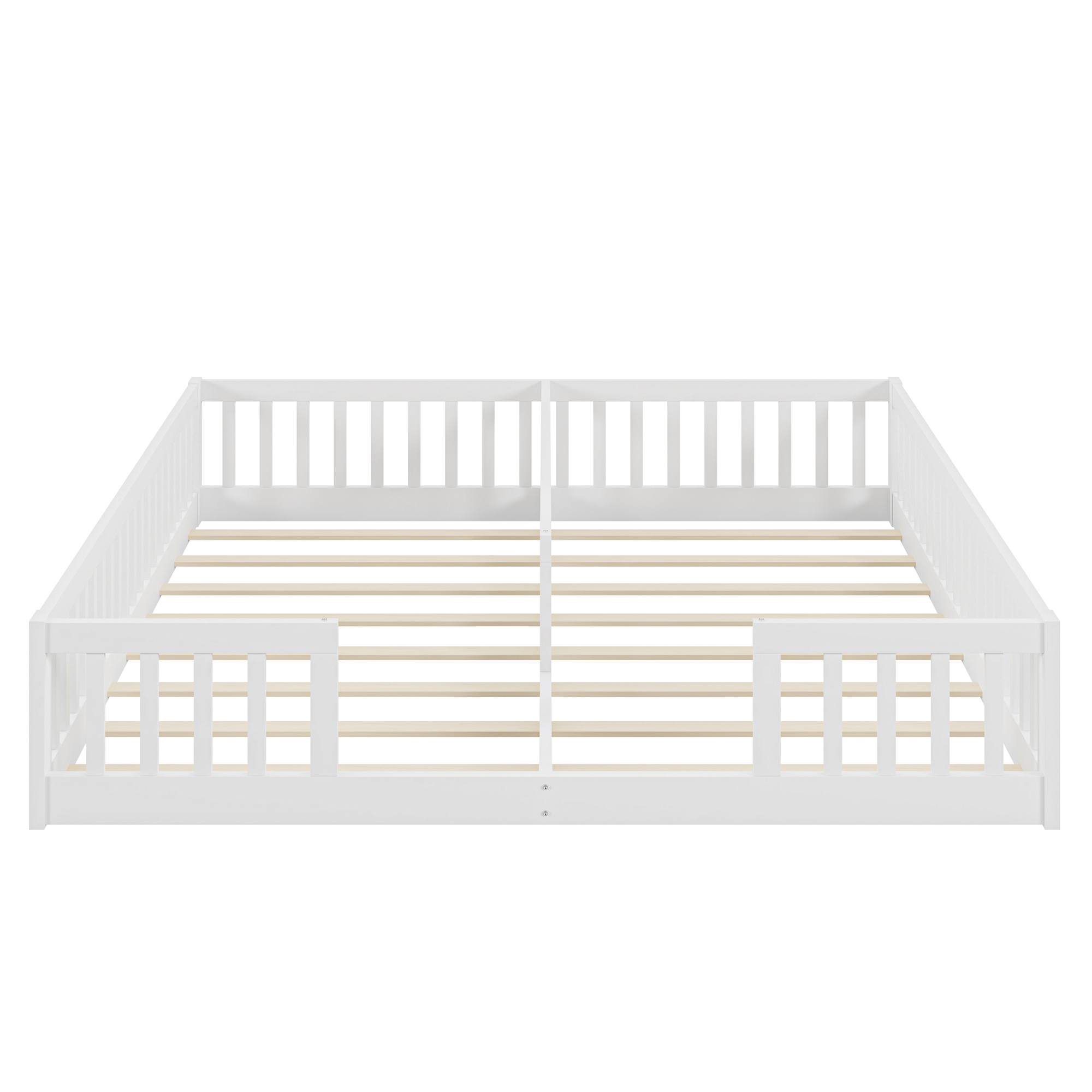 Montessori Lit de sol 90 x 200 cm avec barrières de sécurit, lit d'enfant 2 place, lit en bois avec sommier à lattes, blanc (sans matelas) - 6