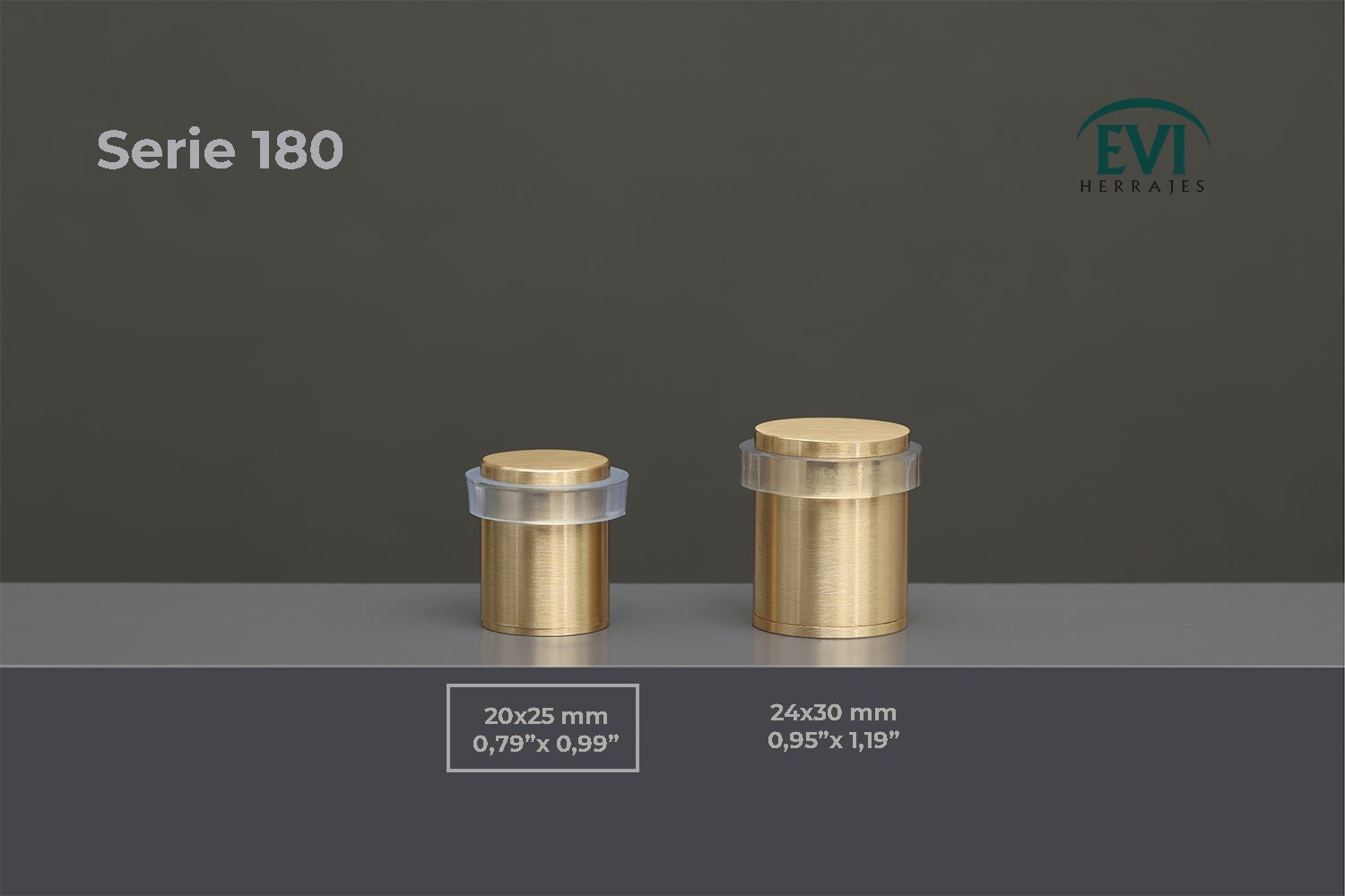 Lot de 4 butées de sol 20 x 25 mm, laiton avec caoutchouc de protection transparent, à visser, EVI Herrajes - 6