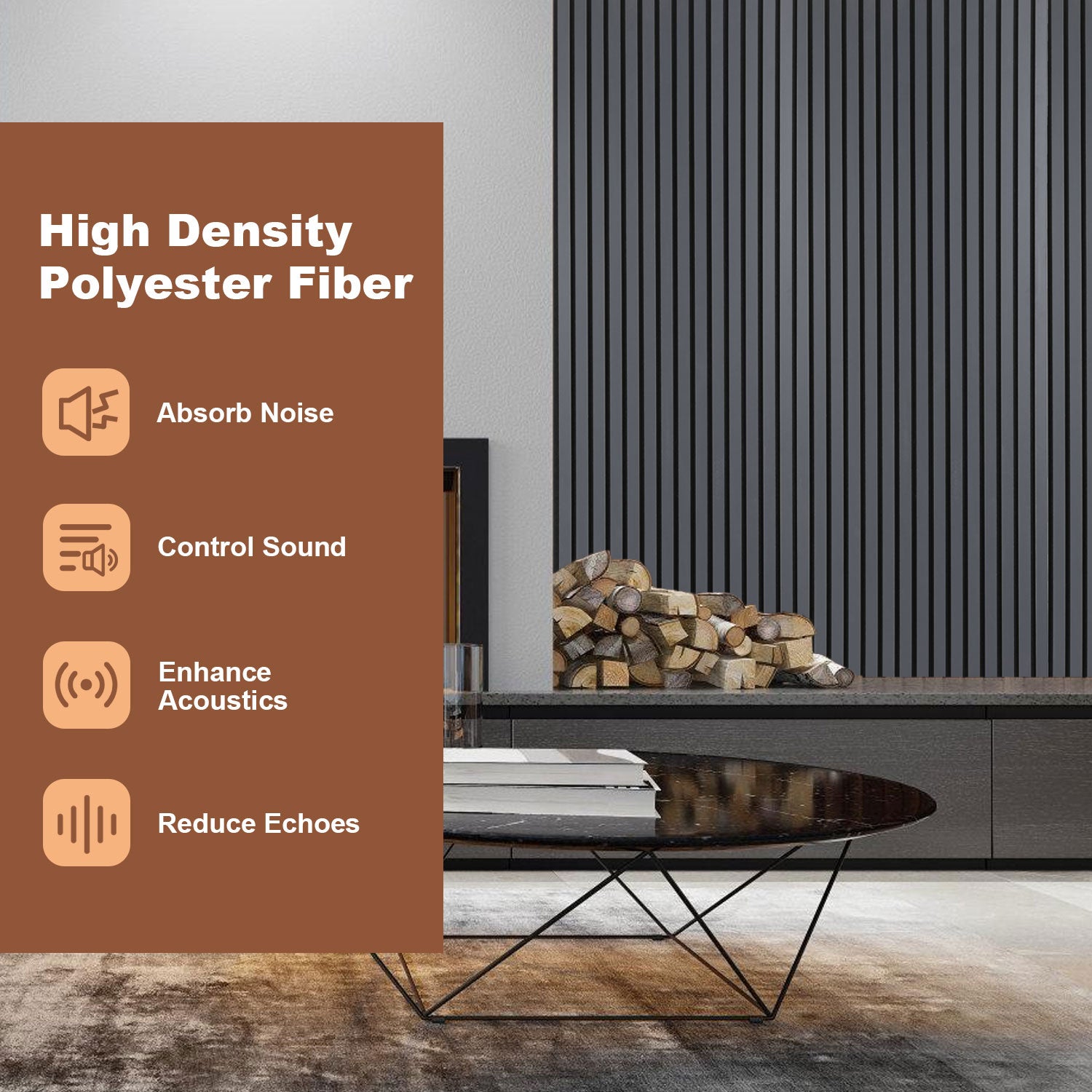 Lote de 2 Paneles Acústicos para Pared MDF de Madera 120x60x2.1cm - Panel MDF Chapa de Madera Gris - 3