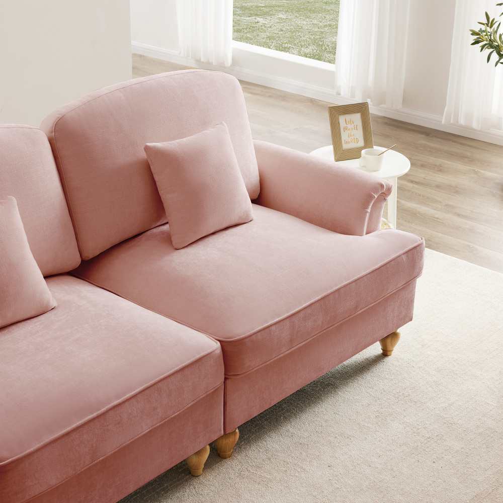 Divano modulare a U con braccioli a tromba, gonna rimovibile e piedi spindle – seduta profonda e morbida con pouf rimovibile, 2 design in 1. - 7