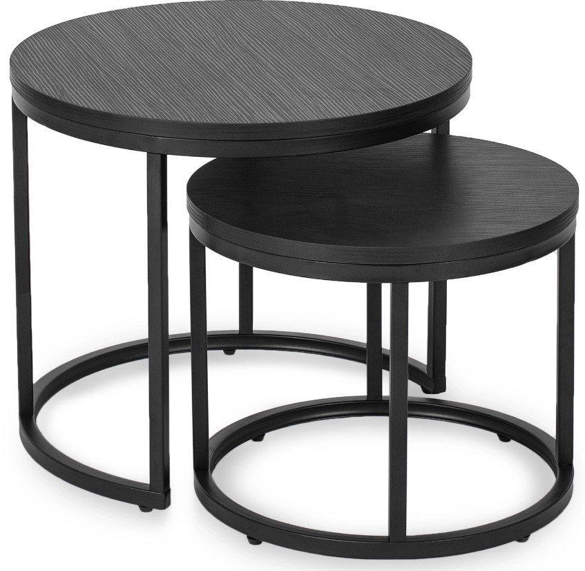 Stolik Kawowy Okrągły 2w1 Ława Do Salonu Kanapy Loft Czarny MANU Ø53 Ø43
