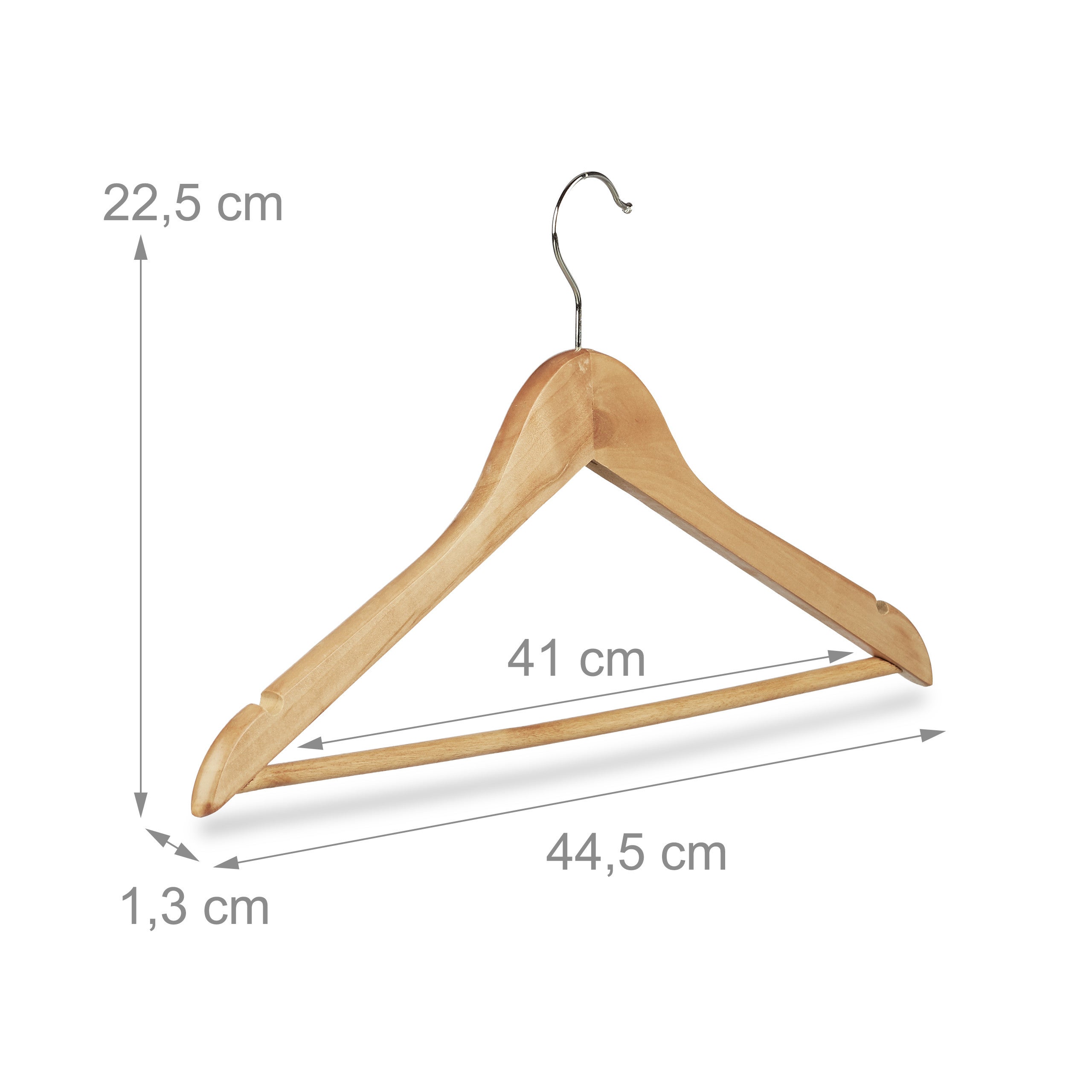 36x Cintres en bois set pantalon robe jupe chemise, Crochet pivotant 360° Hxl: 22,5 x 44,5 cm, nature/argent - 4