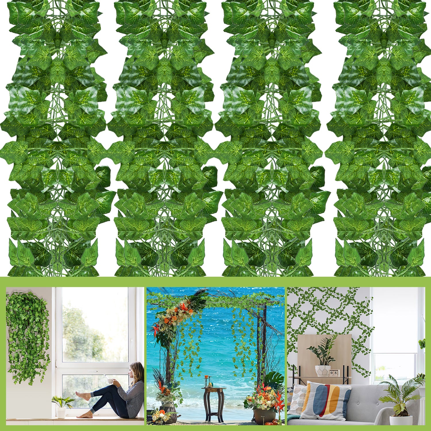 12 Pièces Guirlande Lierre Artificiel Nutabevr 26,4 Mètres - Décoration Faux Lierre Pour Intérieur Extérieur